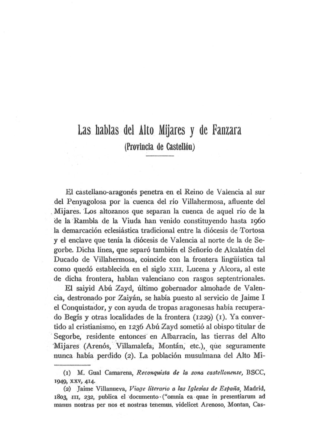 Las Hablas Del Alto Mijares Y De Fanzara (Provincia De Castellón)