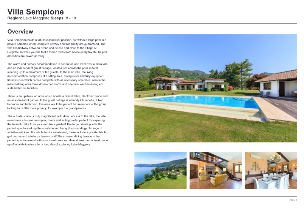 Villa Sempione Region: Lake Maggiore Sleeps: 8 - 10