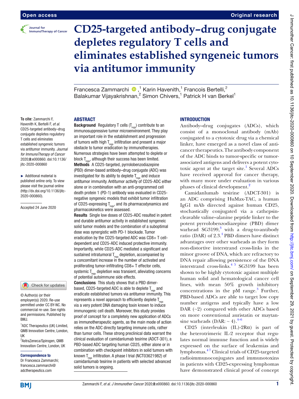 CD25-Targeted Antibody–Drug Conjugate Depletes Regulatory T