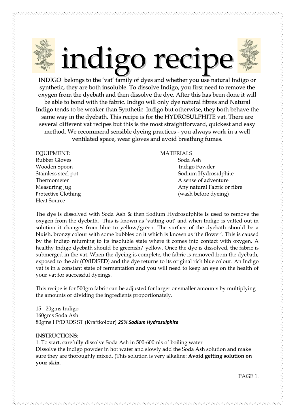 Indigo Recipe