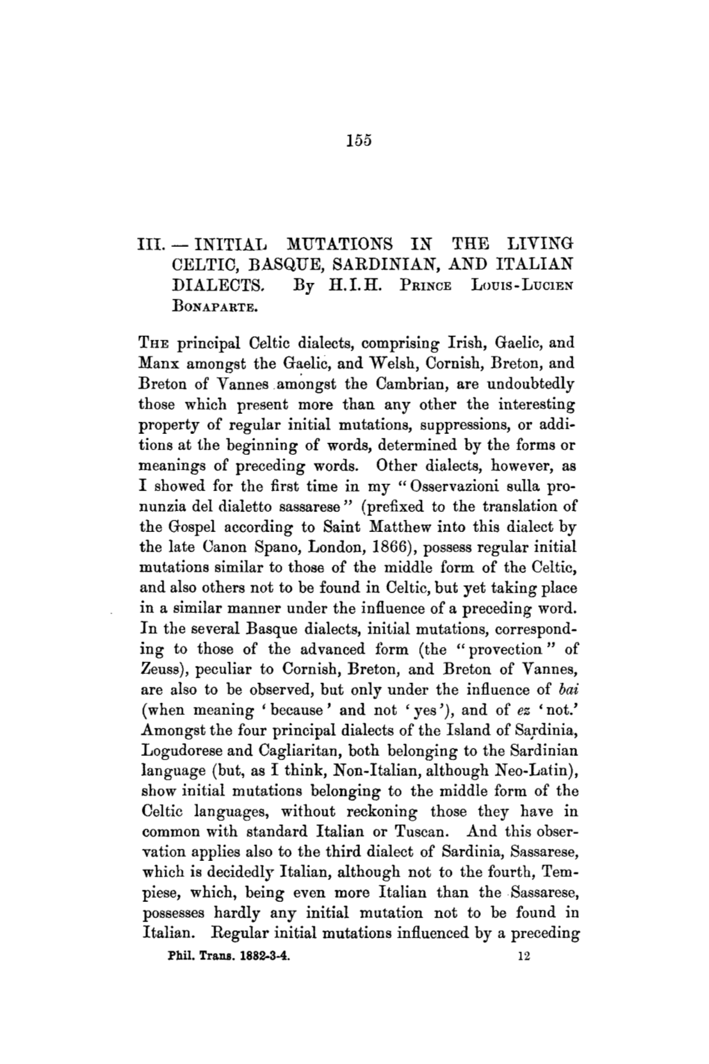 Iii. Initial, Mutations in the Living Celtic, Basque