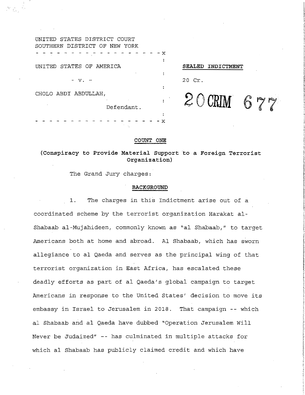 Kenyan National Indicted for Conspiring to Hijack Aircraft on Behalf of the Al Qaeda-Affiliated Terrorist Organization Al Shabaa