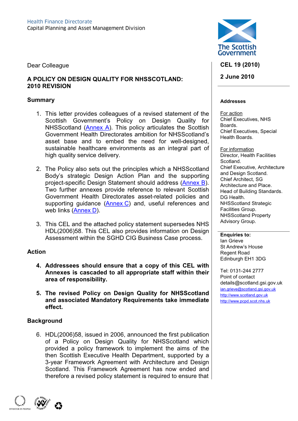 A Policy on Design Quality for Nhsscotland 2010   ANNEX A