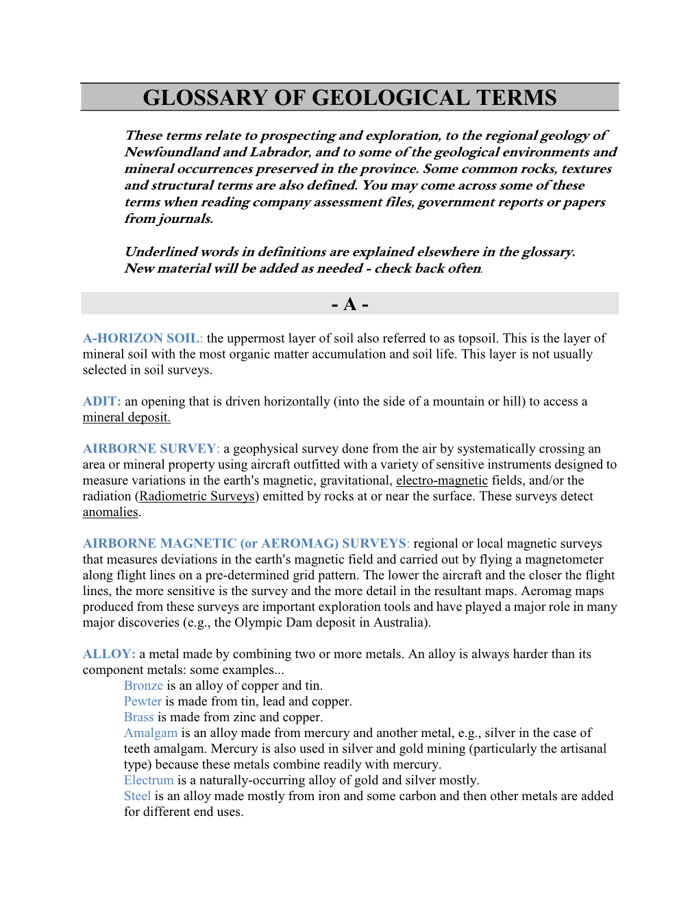 Glossary of Geological Terms