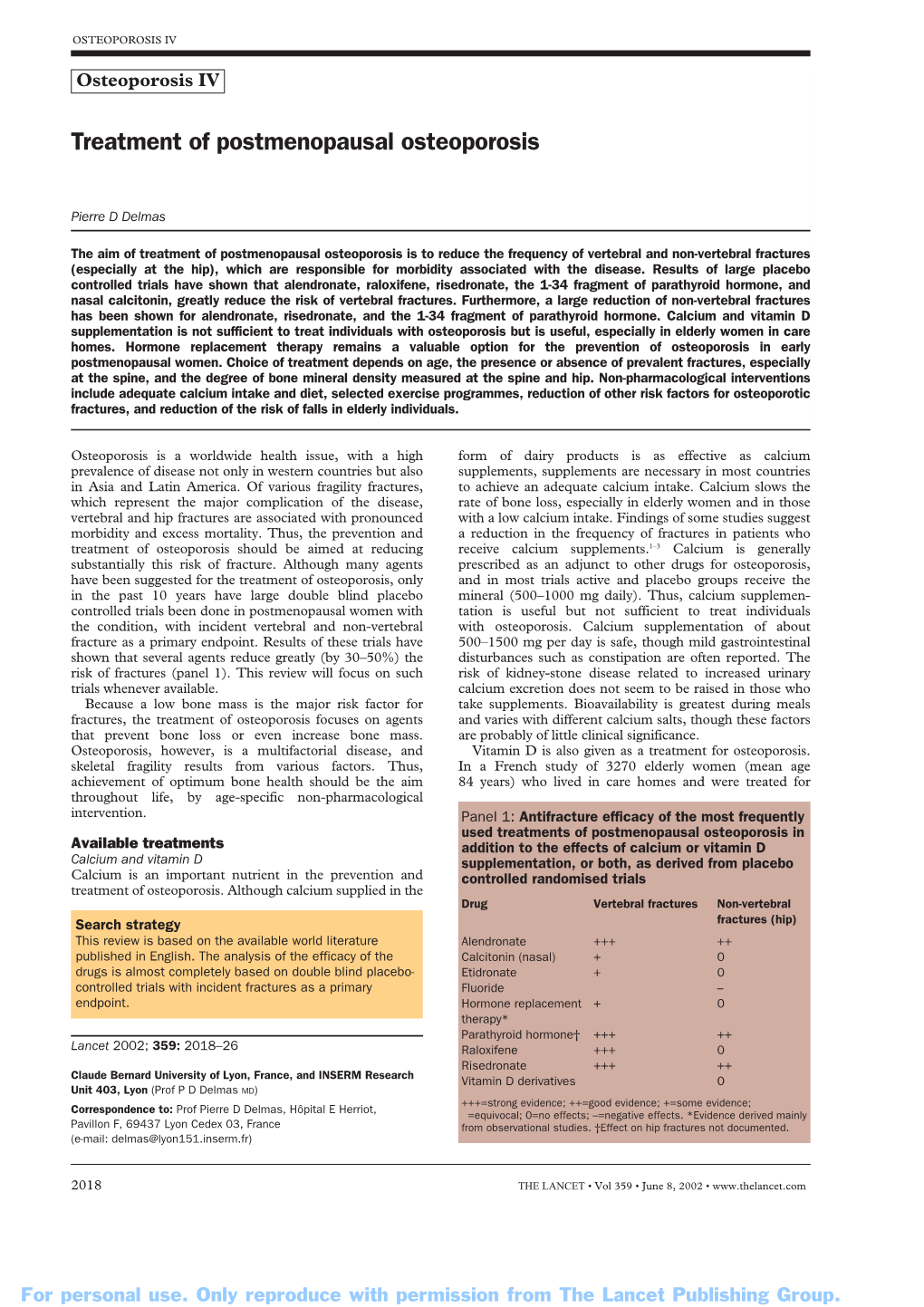 Treatment of Postmenopausal Osteoporosis