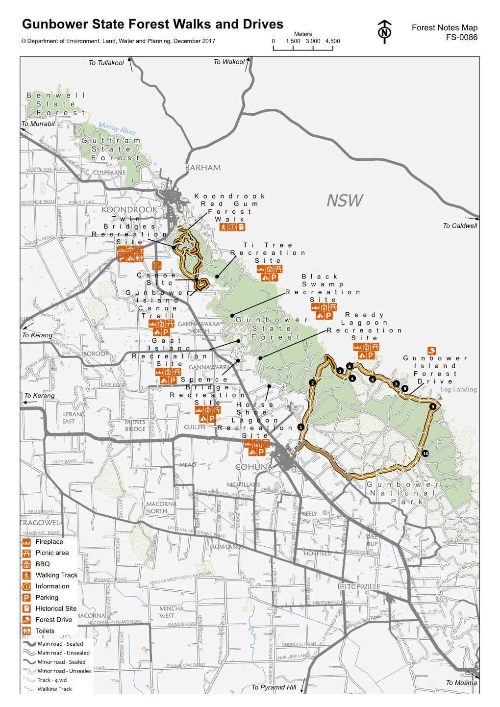 Gunbower State Forest Walks and Drives Forest Notes Map Meters FS-0086 © Department of Environment, Land, Water and Planning