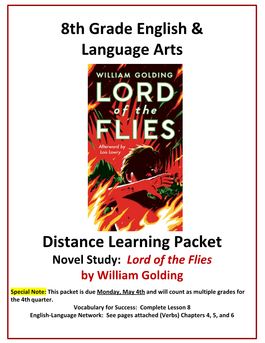 8Th Grade Packet 3 Lord of the Flies Phase 3 Distance Learning