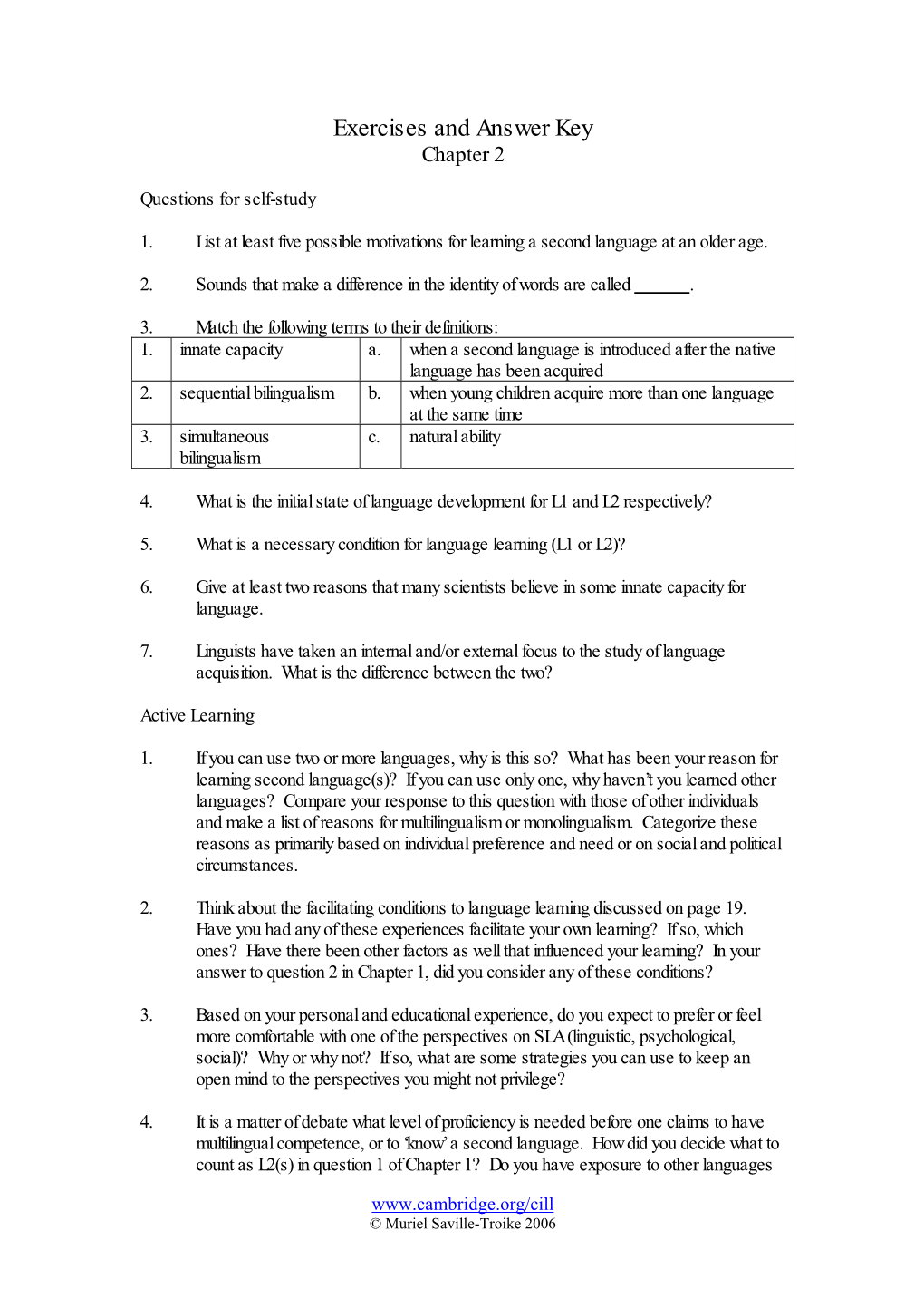 Exercises and Answer Key Chapter 2