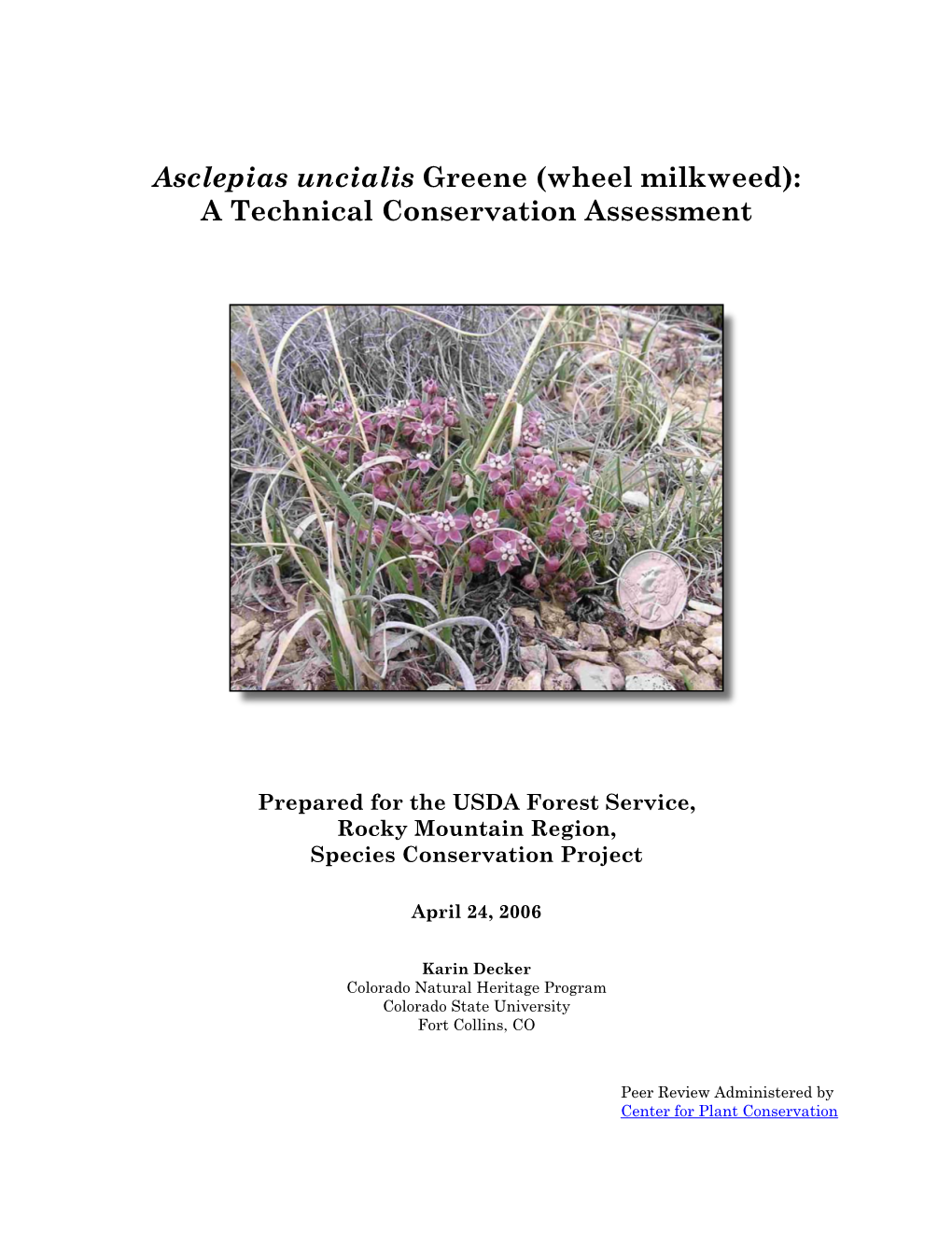 Wheel Milkweed): a Technical Conservation Assessment