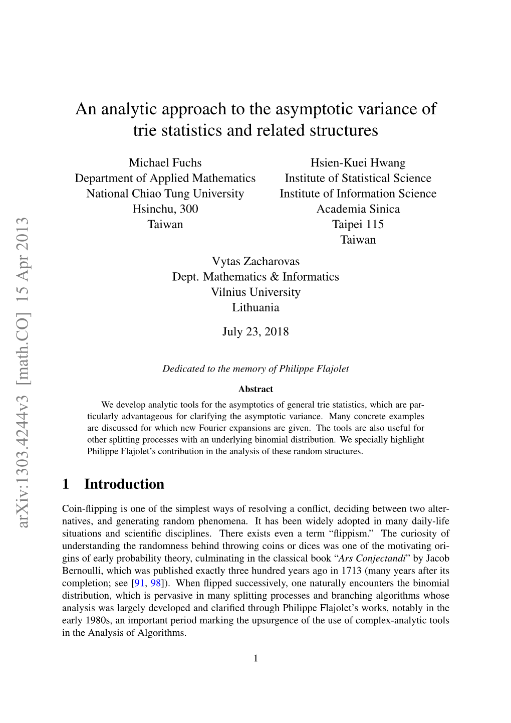 An Analytic Approach to the Asymptotic Variance of Trie Statistics and Related Structures