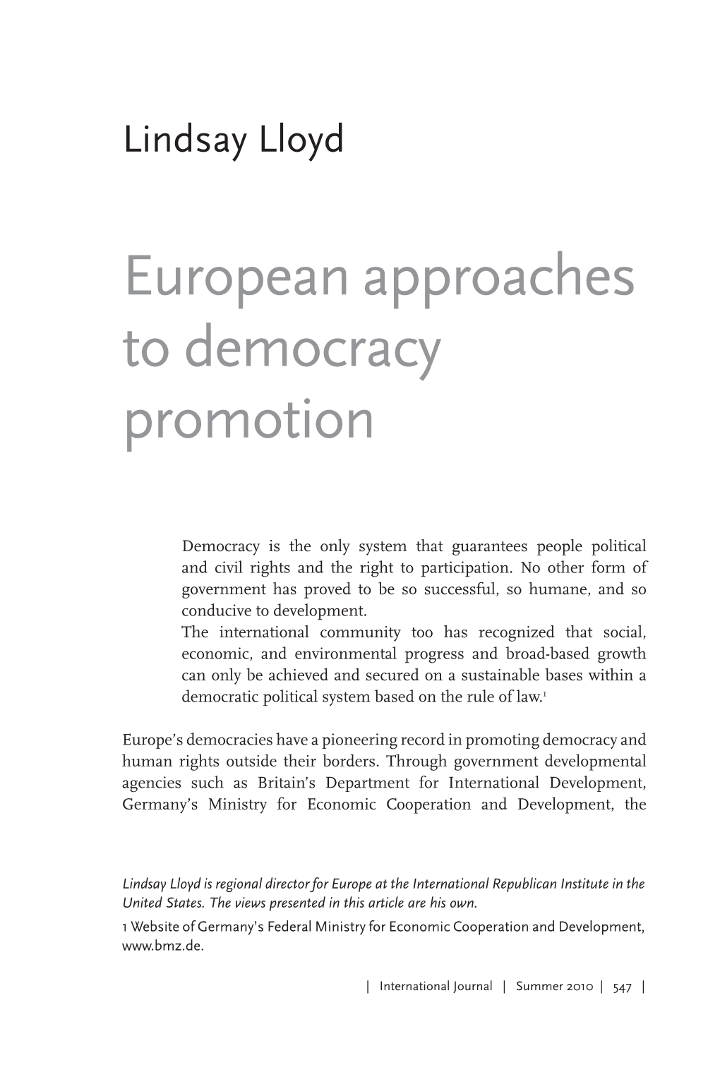 European Approaches to Democracy Promotion