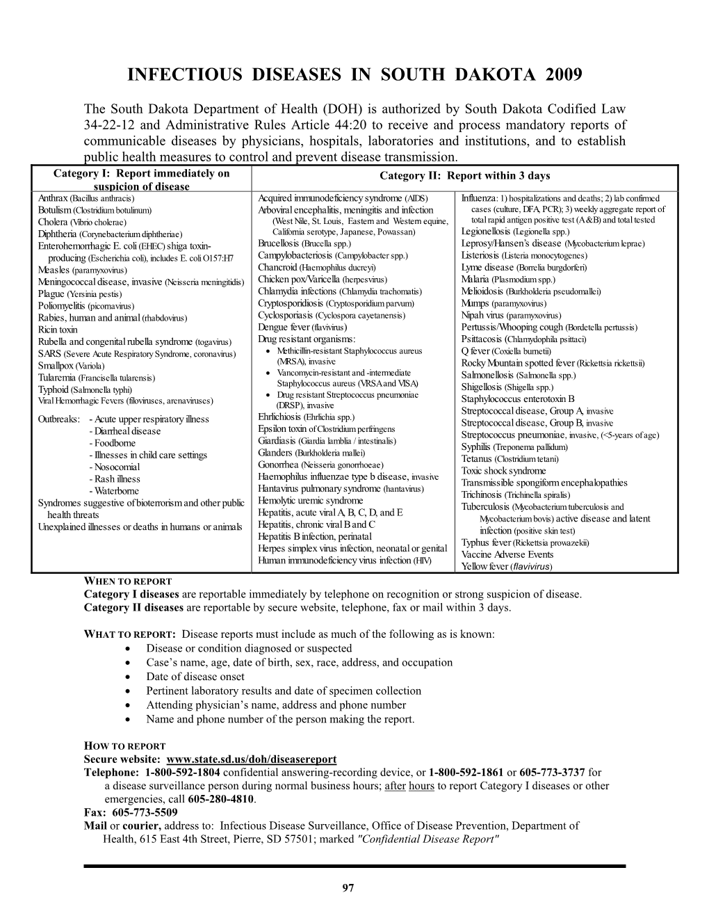 Infectious Diseases in South Dakota 2009