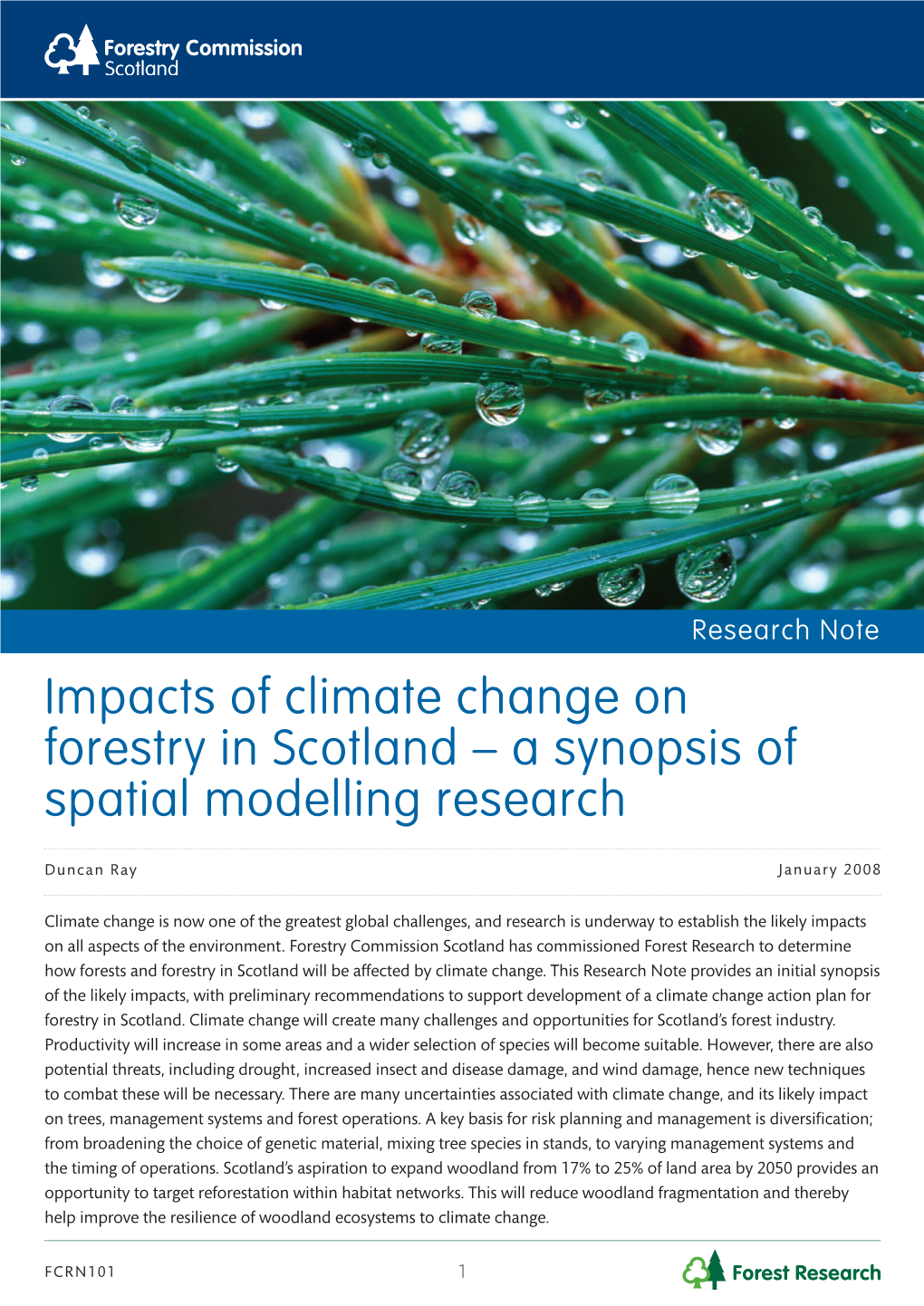 Impacts of Climate Change on Forestry in Scotland – a Synopsis of Spatial Modelling Research