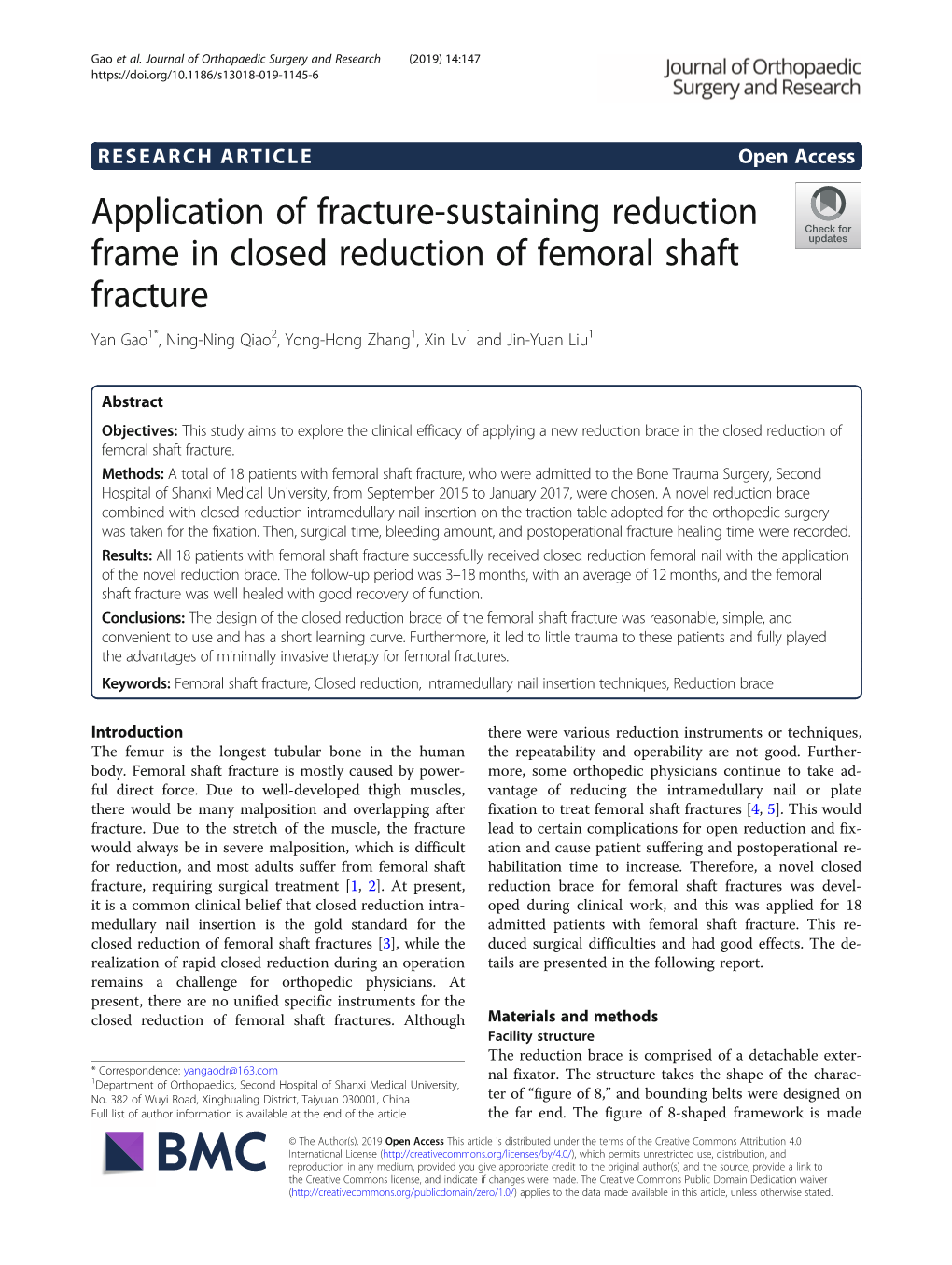 Application of Fracture-Sustaining Reduction Frame in Closed Reduction