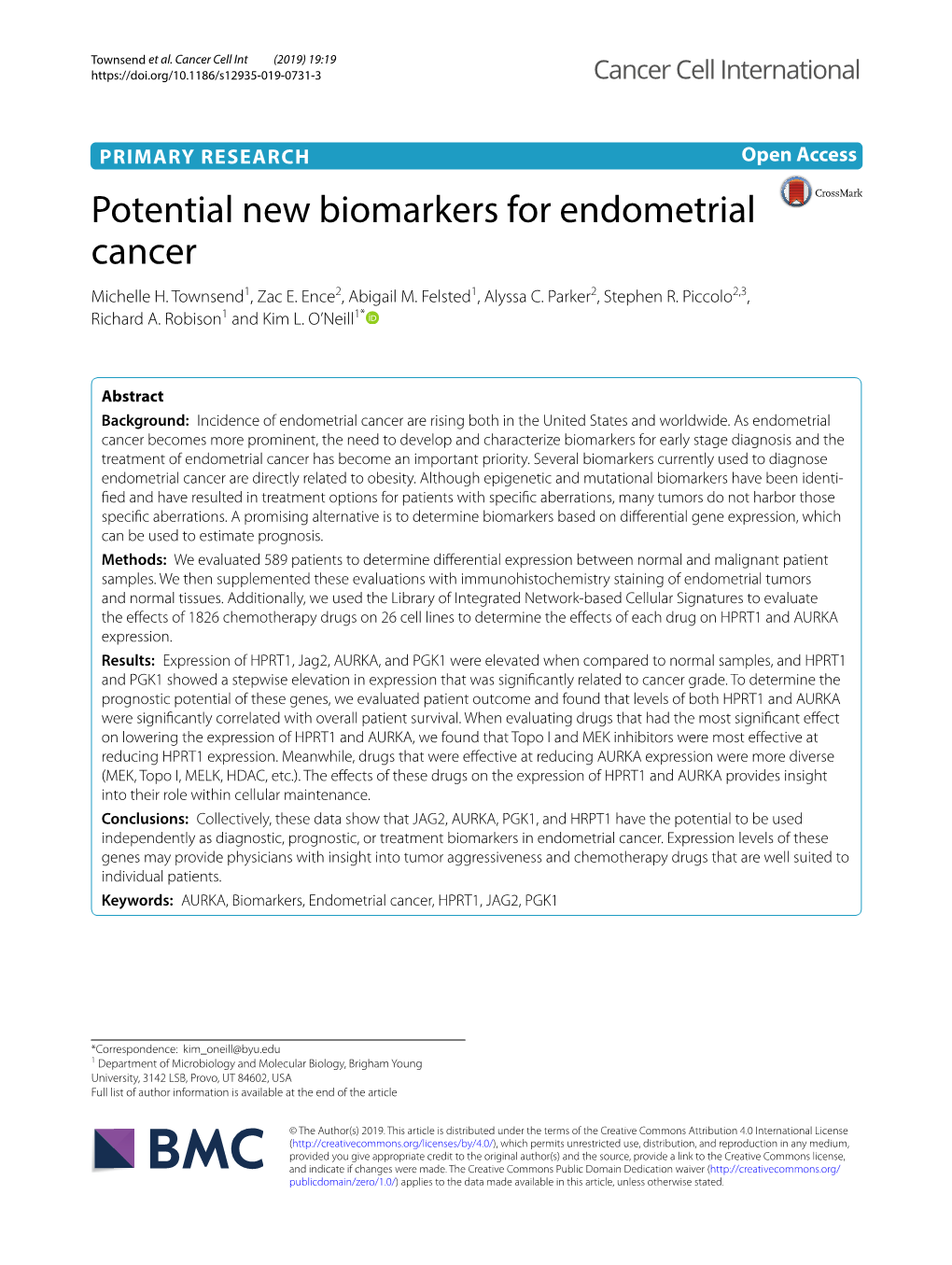 Potential New Biomarkers for Endometrial Cancer Michelle H