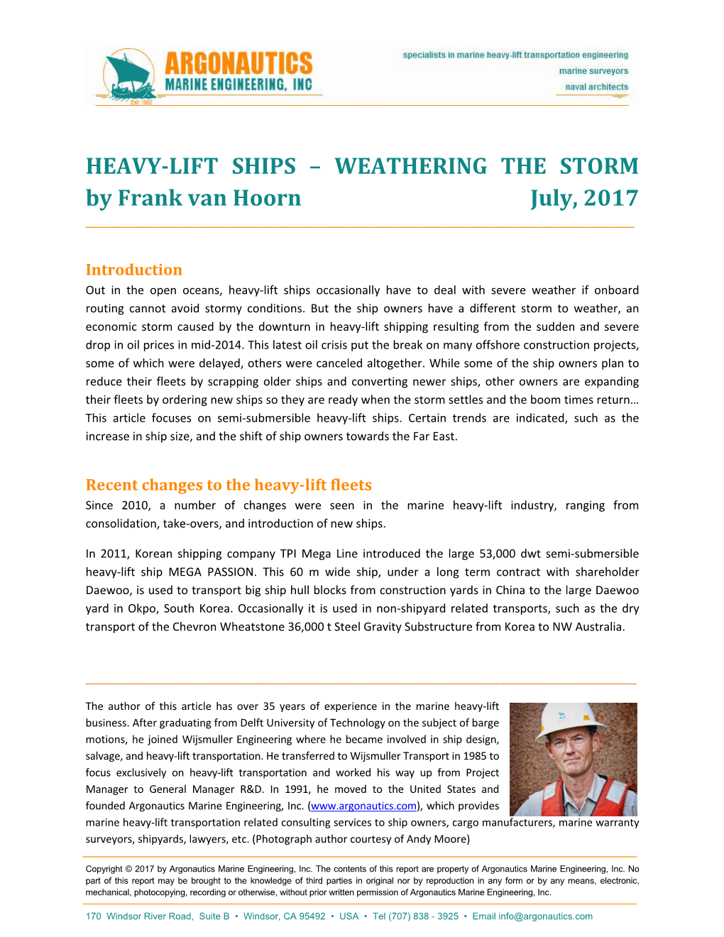 HEAVY-LIFT SHIPS – WEATHERING the STORM by Frank Van Hoorn