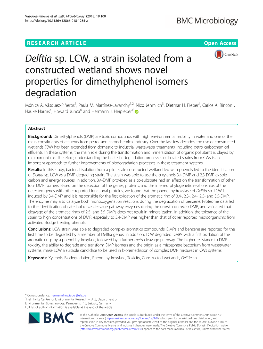 Delftia Sp. LCW, a Strain Isolated from a Constructed Wetland Shows Novel Properties for Dimethylphenol Isomers Degradation Mónica A