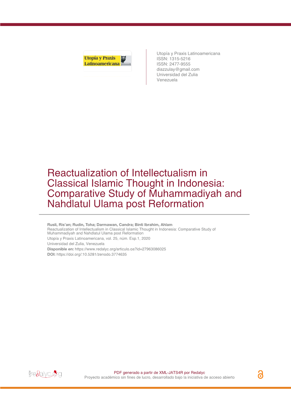 Reactualization of Intellectualism in Classical Islamic Thought in Indonesia: Comparative Study of Muhammadiyah and Nahdlatul Ulama Post Reformation