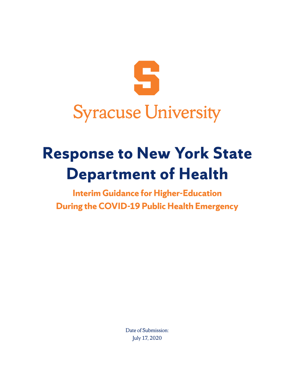 Response to New York State Department of Health Interim Guidance for Higher-Education During the COVID-19 Public Health Emergency