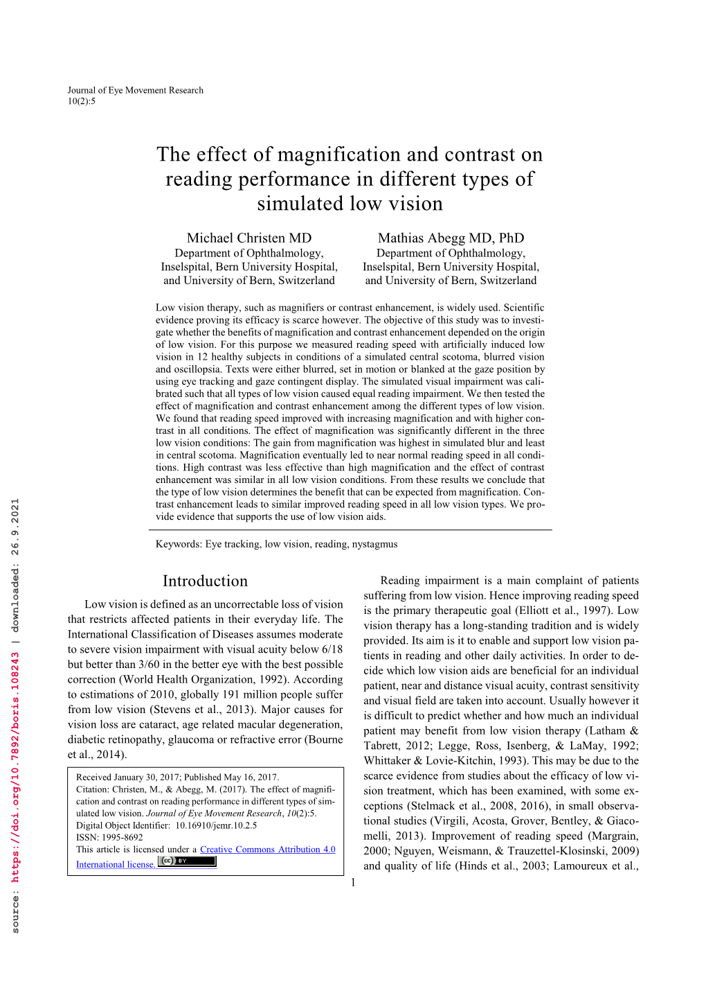 The Effect of Magnification and Contrast on Reading Performance