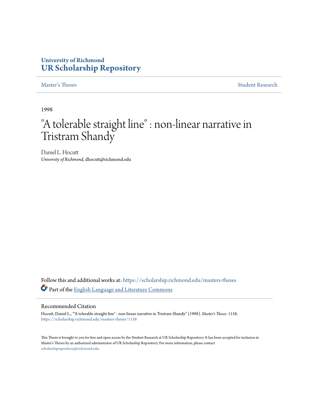 Non-Linear Narrative in Tristram Shandy Daniel L