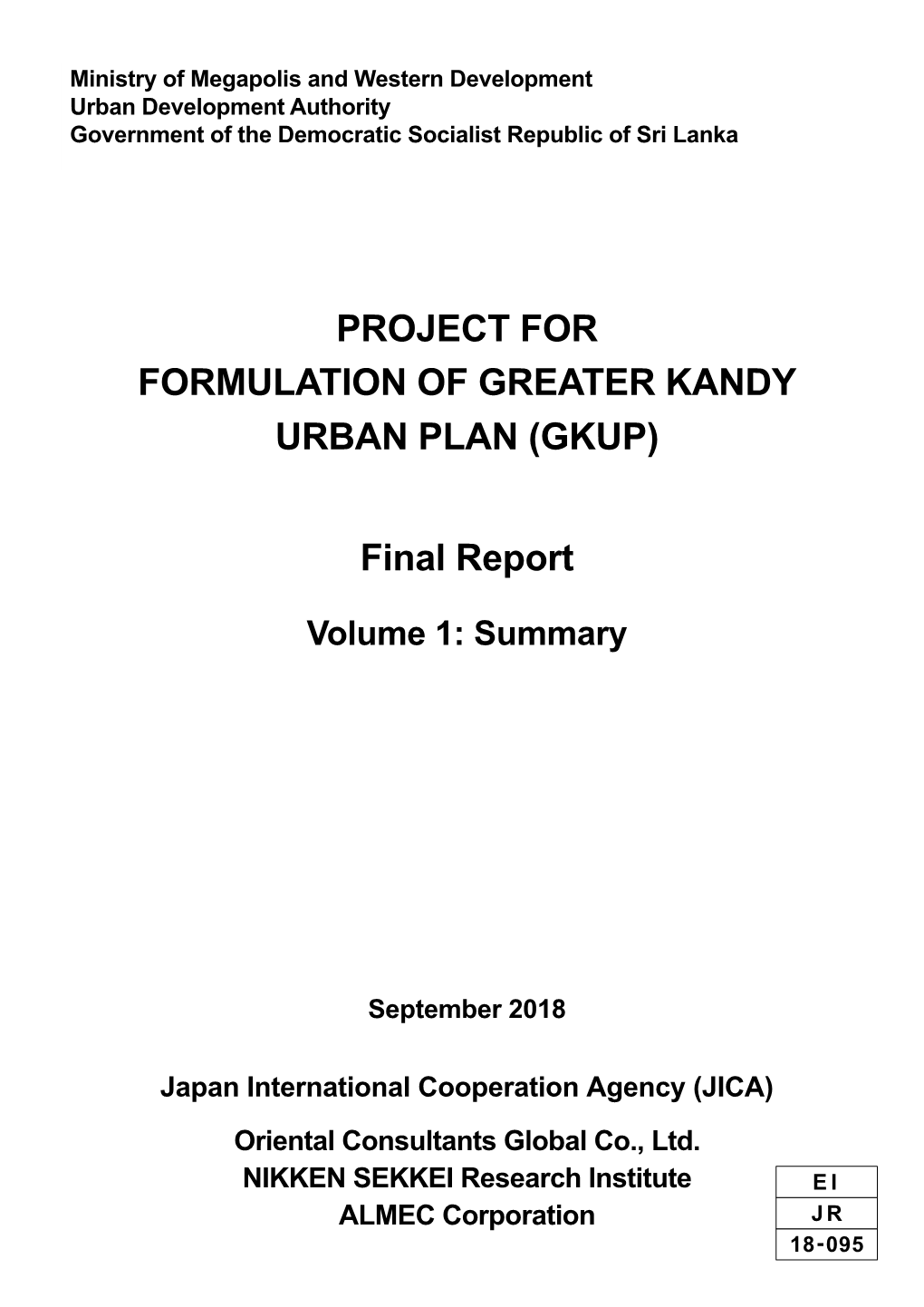 Project for Formulation of Greater Kandy Urban Plan (Gkup)