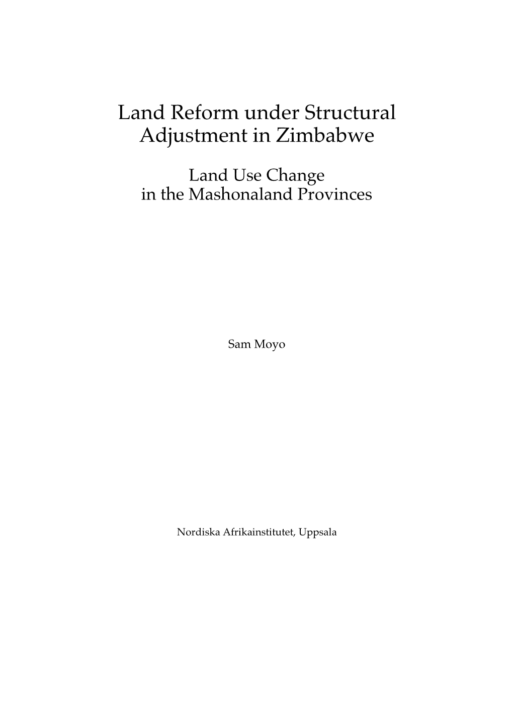 Land Reform Under Structural Adjustment in Zimbabwe