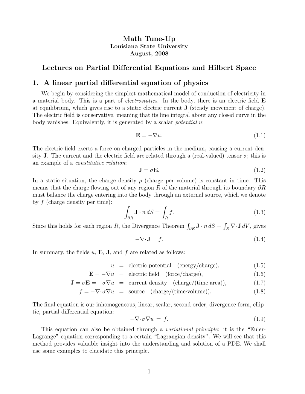 Lecture Notes and Exercises for PDE and Hilbert Spaces