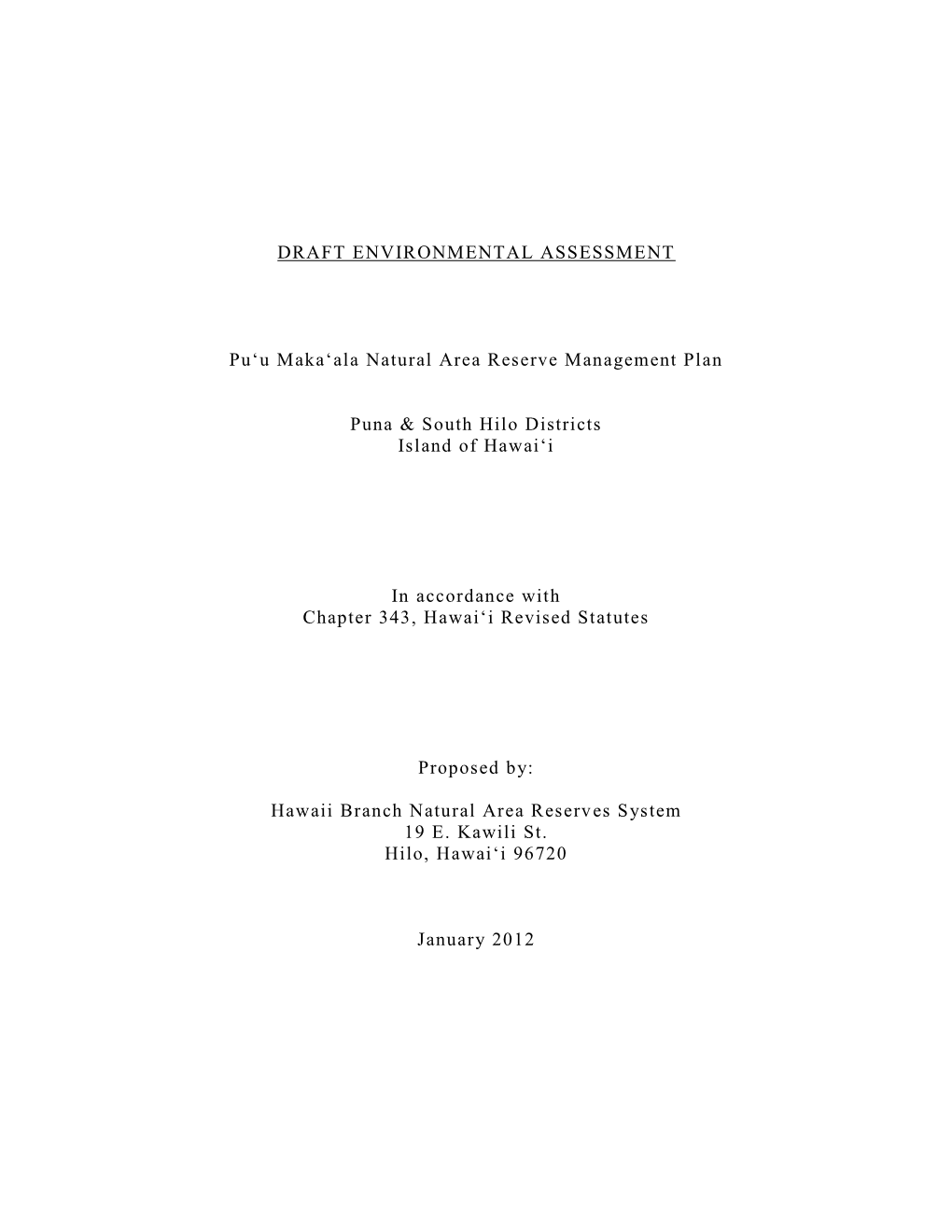 Draft Environmental Assessment