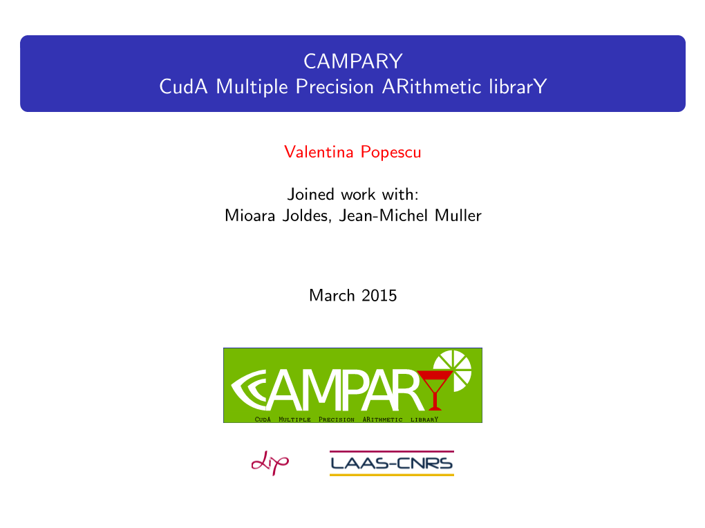 CAMPARY Cuda Multiple Precision Arithmetic Library