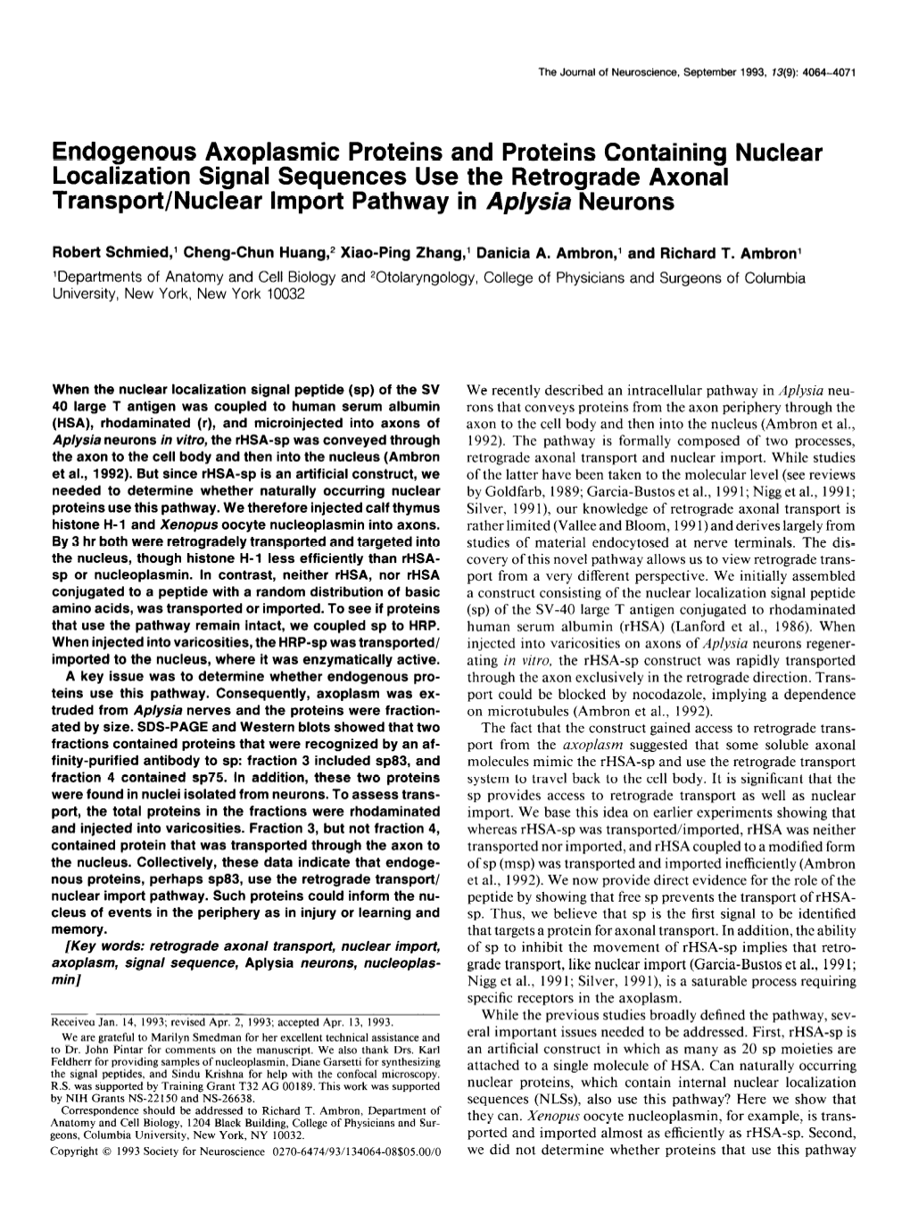 Endogenous Axoplasmic Proteins and Proteins Containing Nuclear