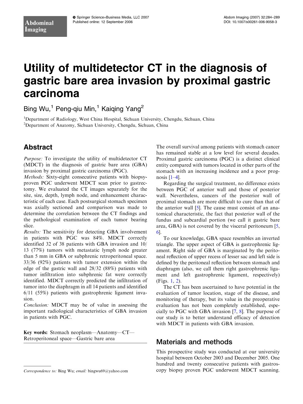 Utility of Multidetector CT in the Diagnosis of Gastric Bare Area