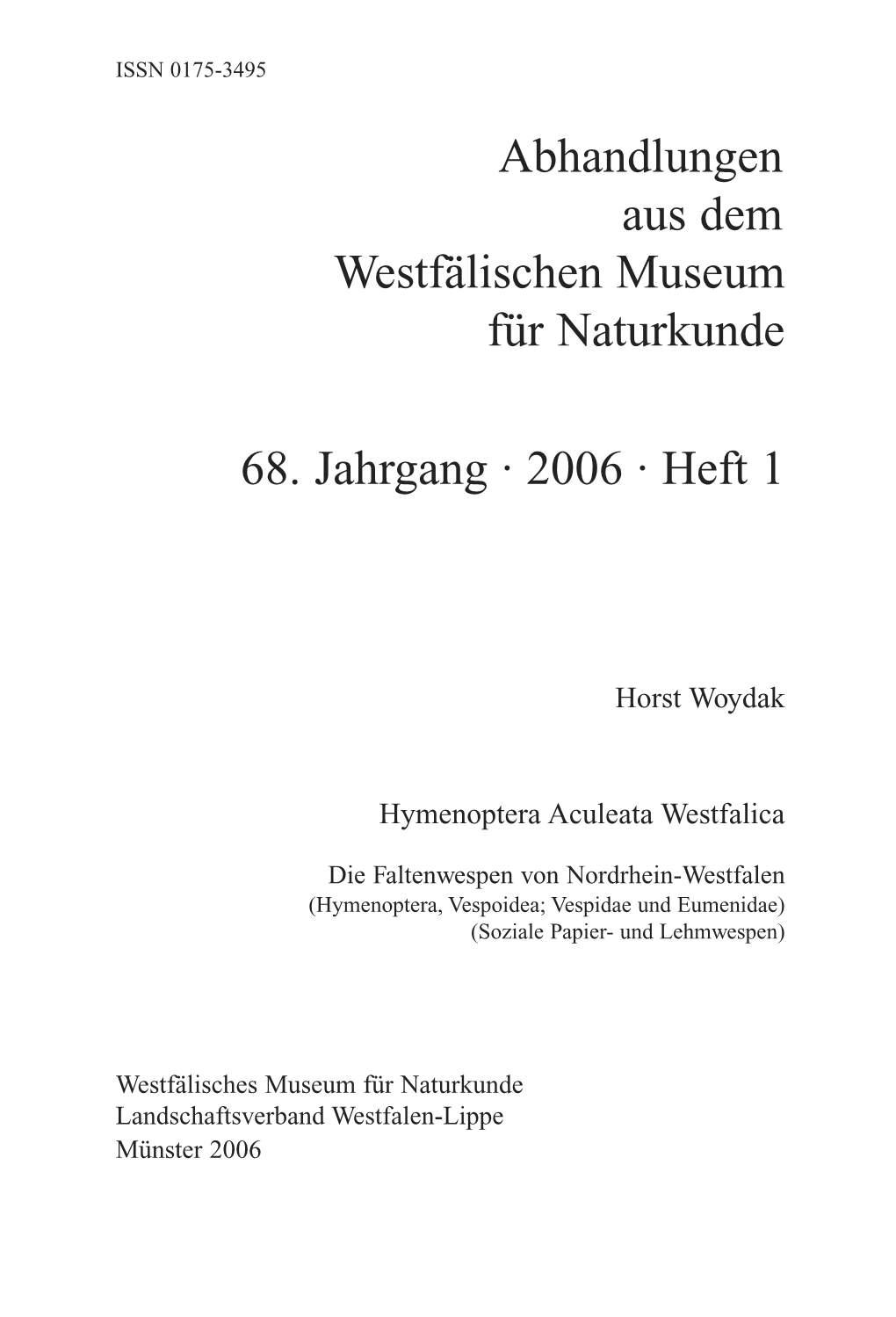 Abhandlungen Aus Dem Westfälischen Museum Für Naturkunde