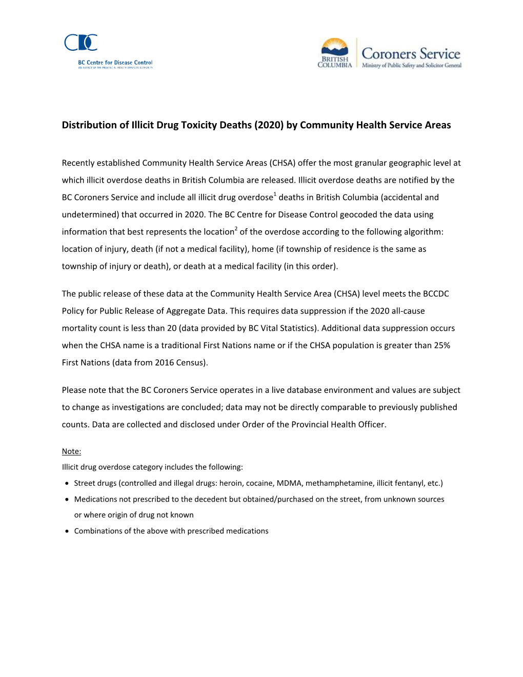 Distribution of Illicit Drug Toxicity Deaths (2020) by Community Health Service Areas