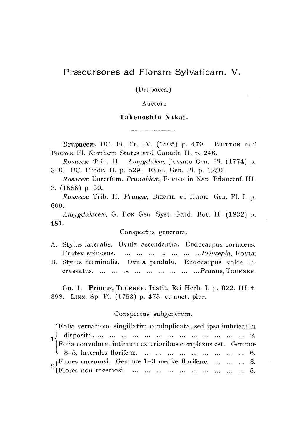 Page 1 Præcursores Ad Floram Sylvaticam. V. (Drupaceæ) Auctore