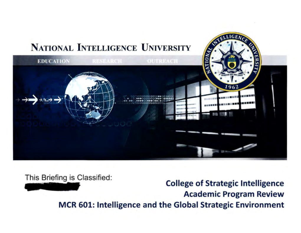 NATIONAL INTELLIGENCE UNIVERSITY College of Strategic