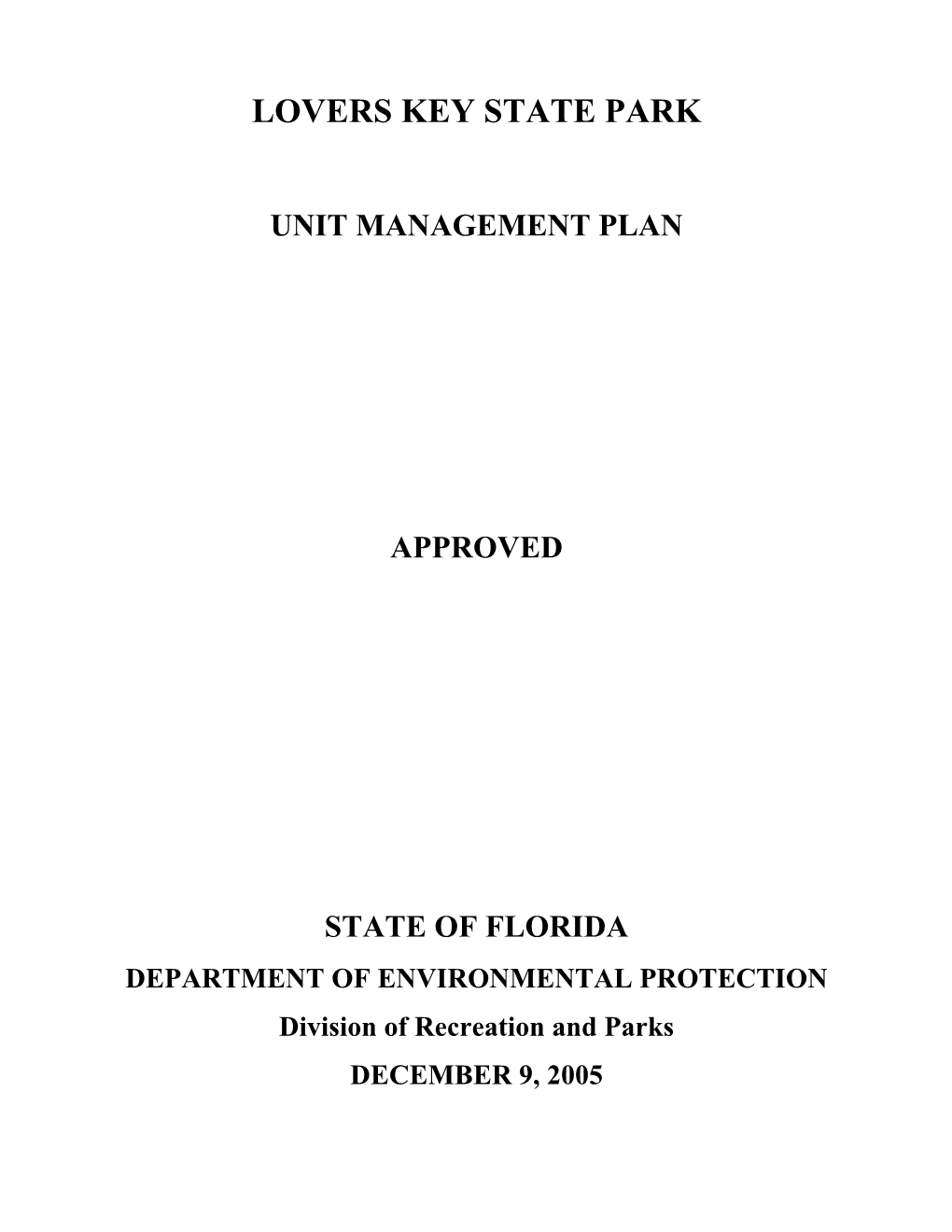 2005 Lovers Key State Park Approved Plan.Pdf