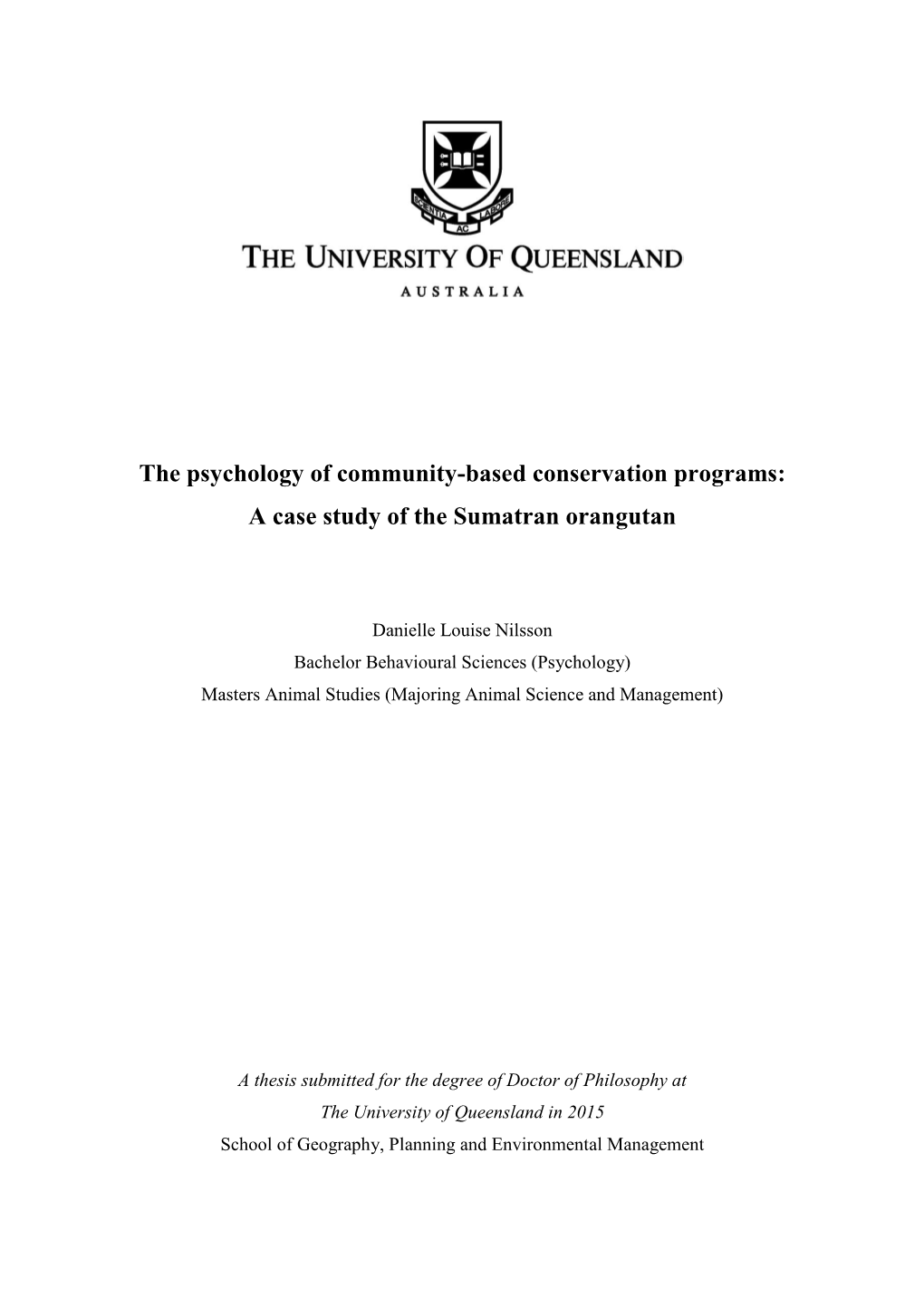 The Psychology of Community-Based Conservation Programs: a Case Study of the Sumatran Orangutan