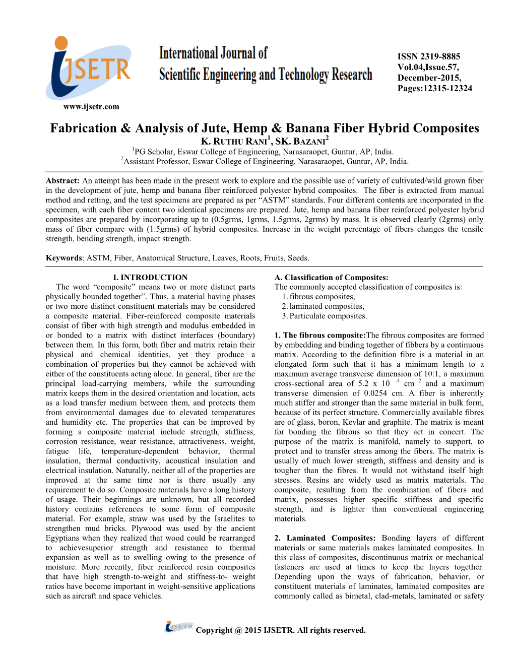 Fabrication & Analysis of Jute, Hemp & Banana Fiber Hybrid Composites