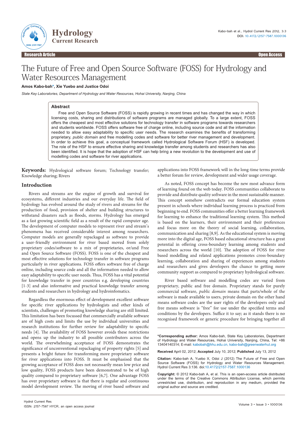 The Future of Free and Open Source Software (FOSS) for Hydrology And