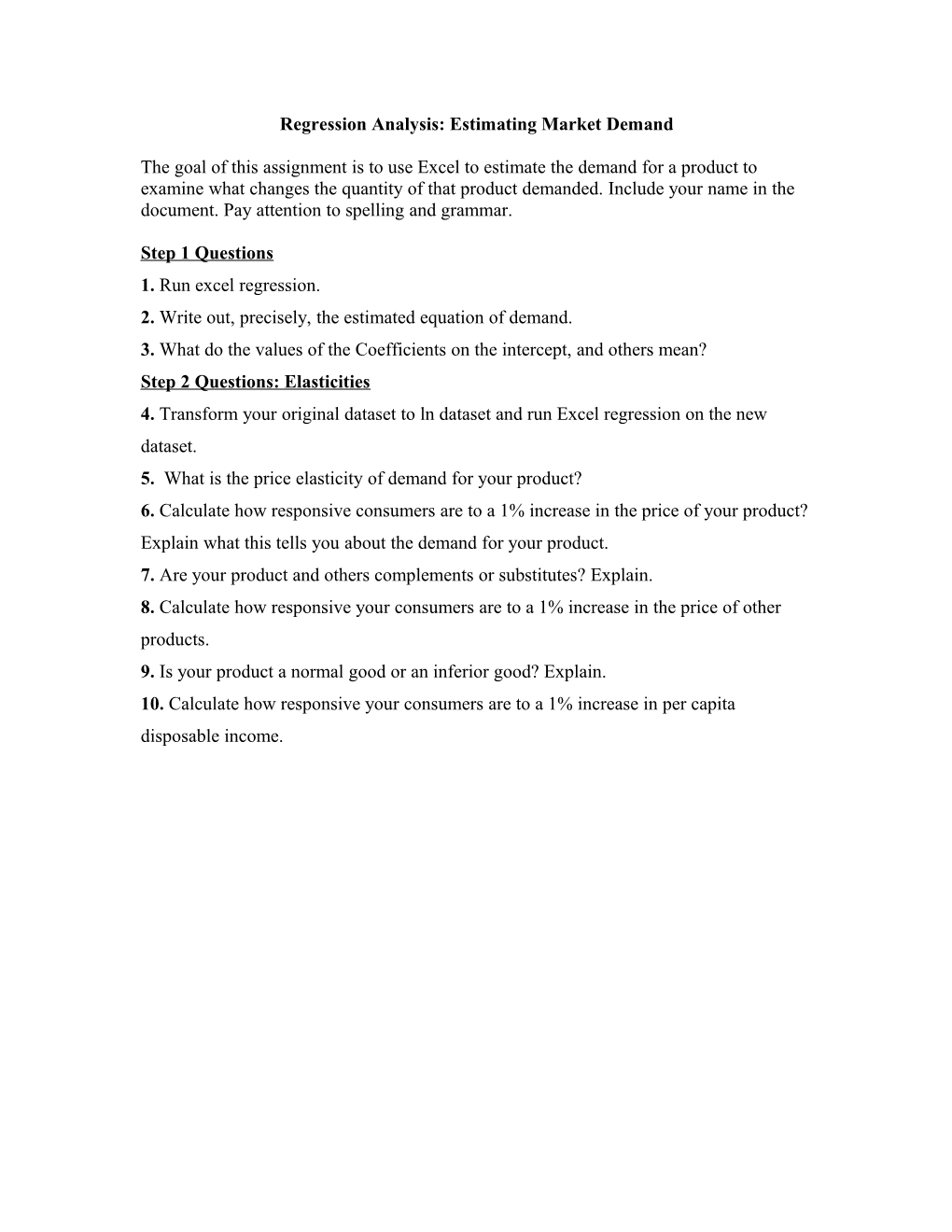 Regression Analysis: Estimating Market Demand