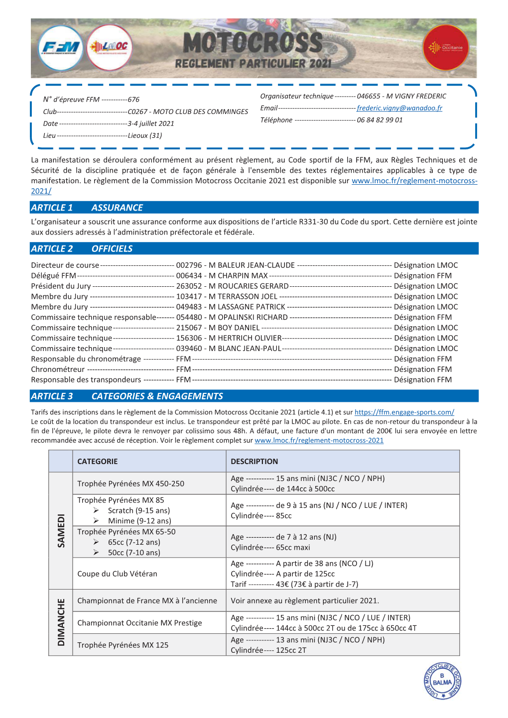 Règlement Particulier 2021