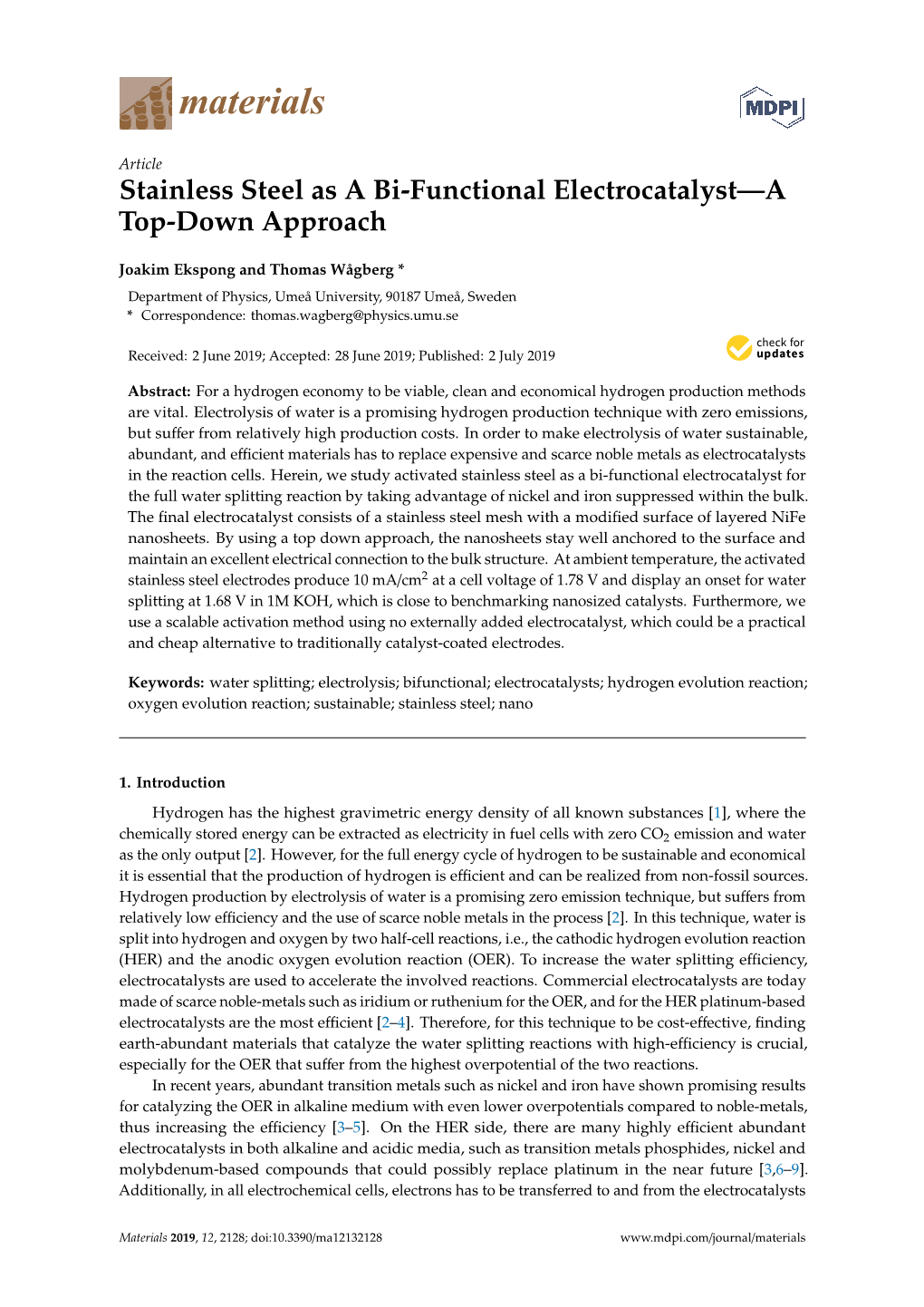 Stainless Steel As a Bi-Functional Electrocatalyst—A Top-Down Approach