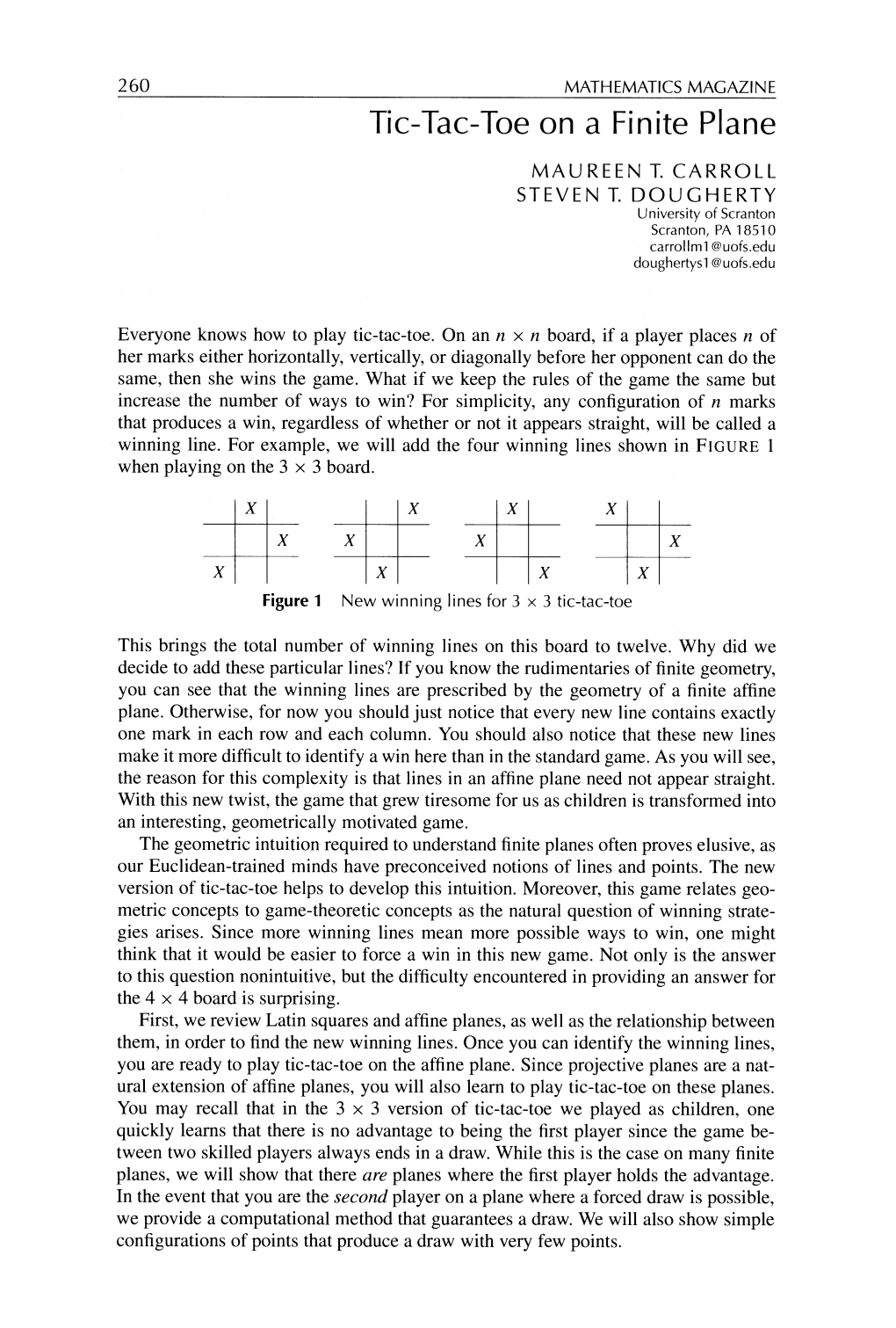 Tic-Tac-Toe on a Finite Plane