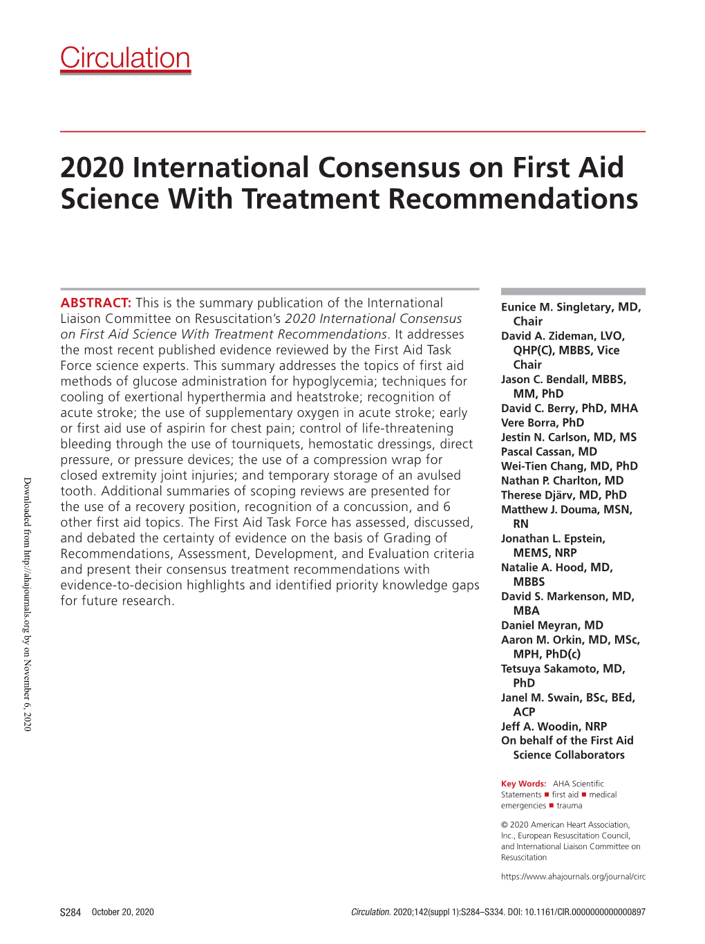 2020 International Consensus on First Aid Science with Treatment Recommendations