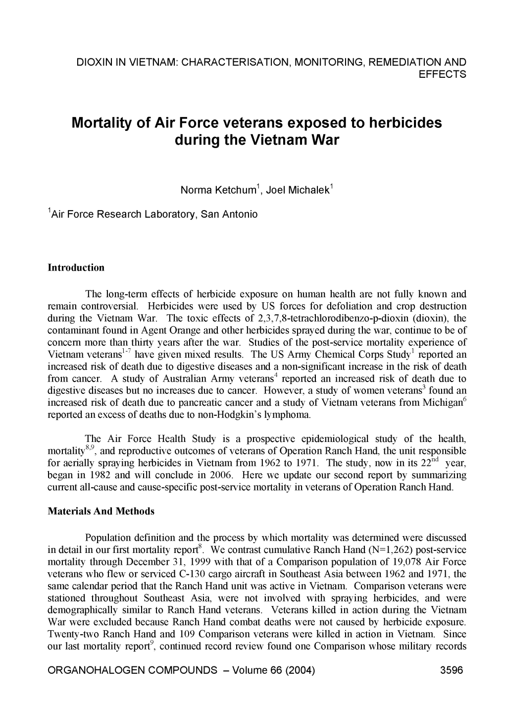 Mortality of Air Force Veterans Exposed to Herbicides During the Vietnam War