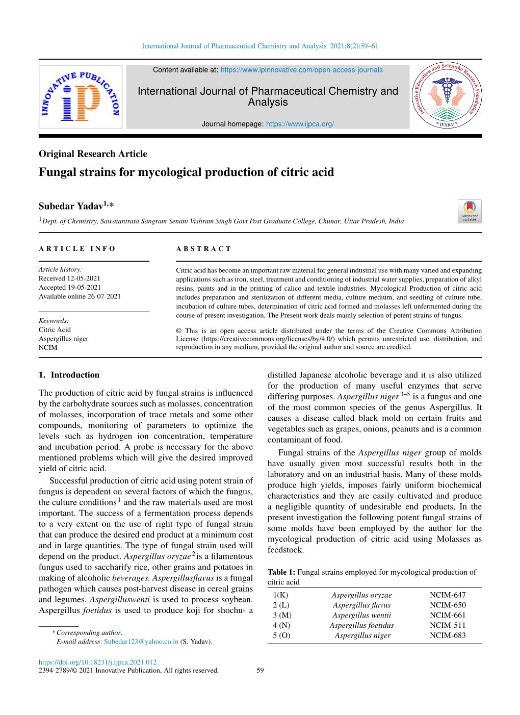 Fungal Strains for Mycological Production of Citric Acid