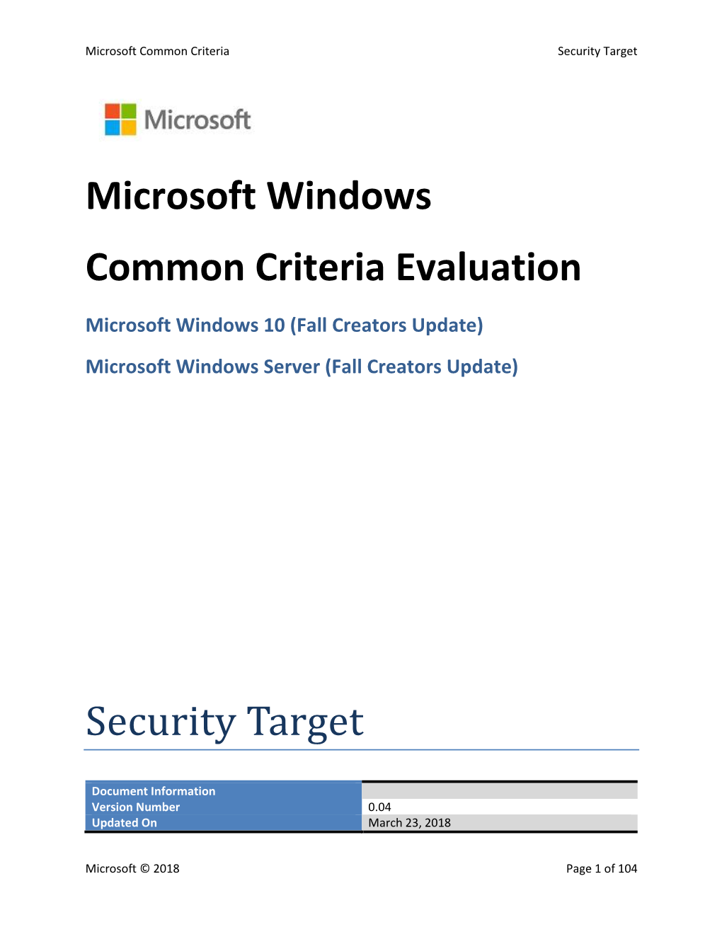 Microsoft Windows Common Criteria Evaluation Security Target