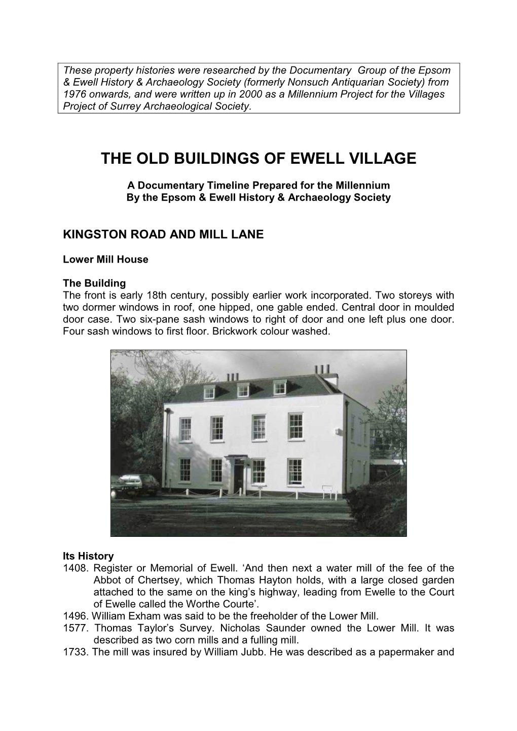 The Old Buildings of Ewell Village