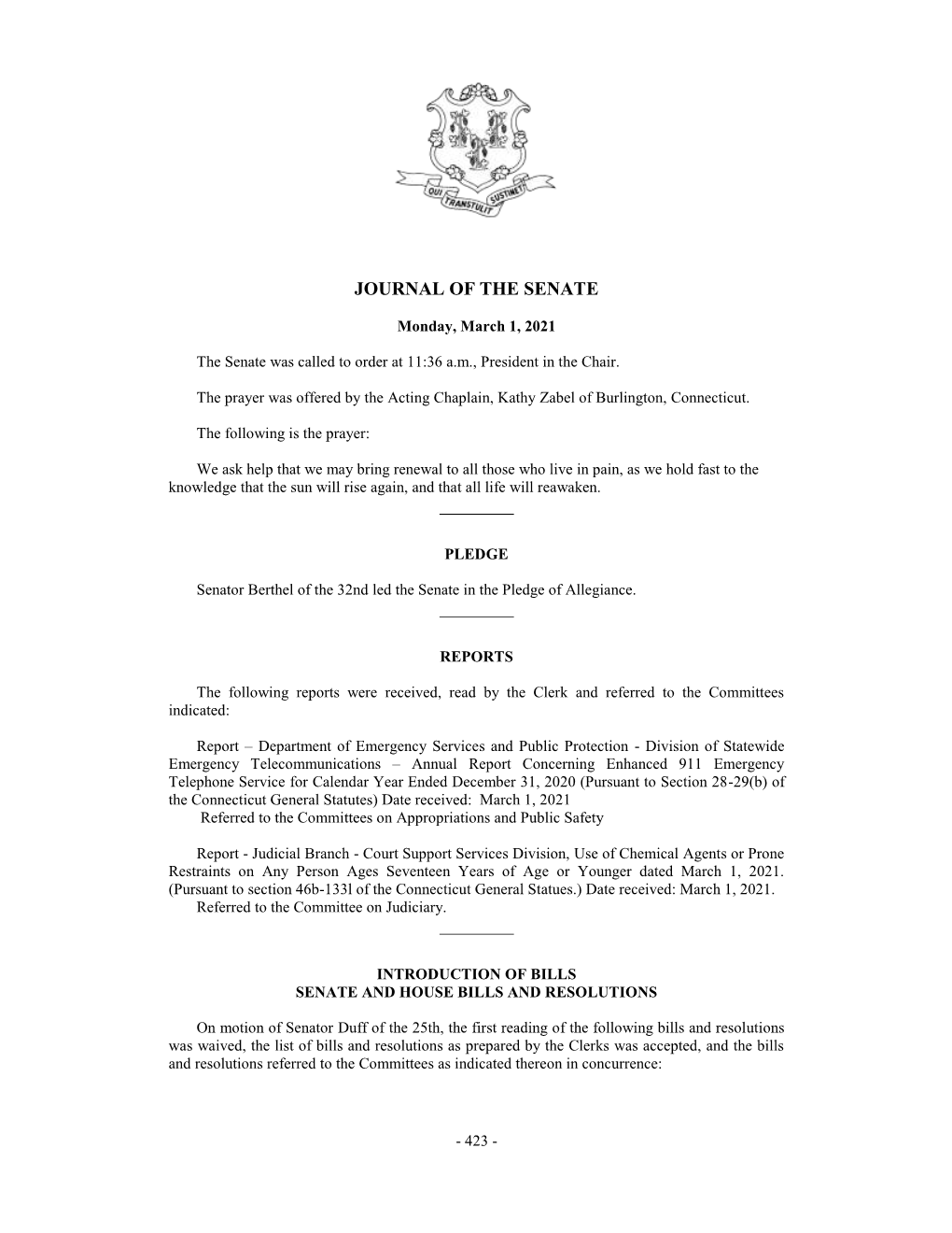 Journal of the Senate 03/01/2021